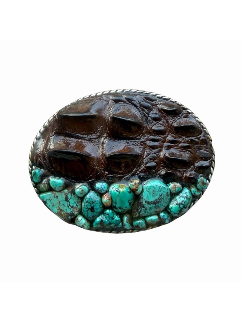 IVAN Turquoise Hornback Caiman Alligator Western Vintage Belt Buckle